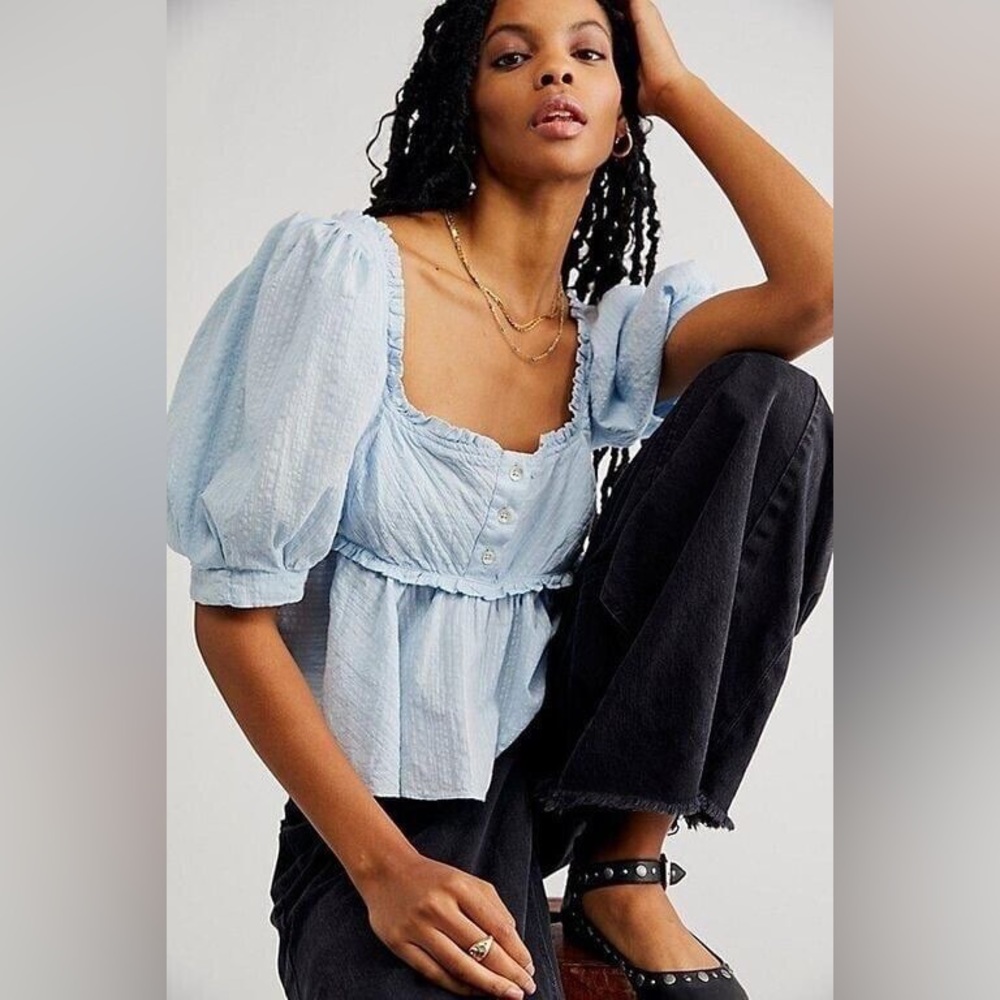 1. Free People Leave It To Me Babydoll Top Blue